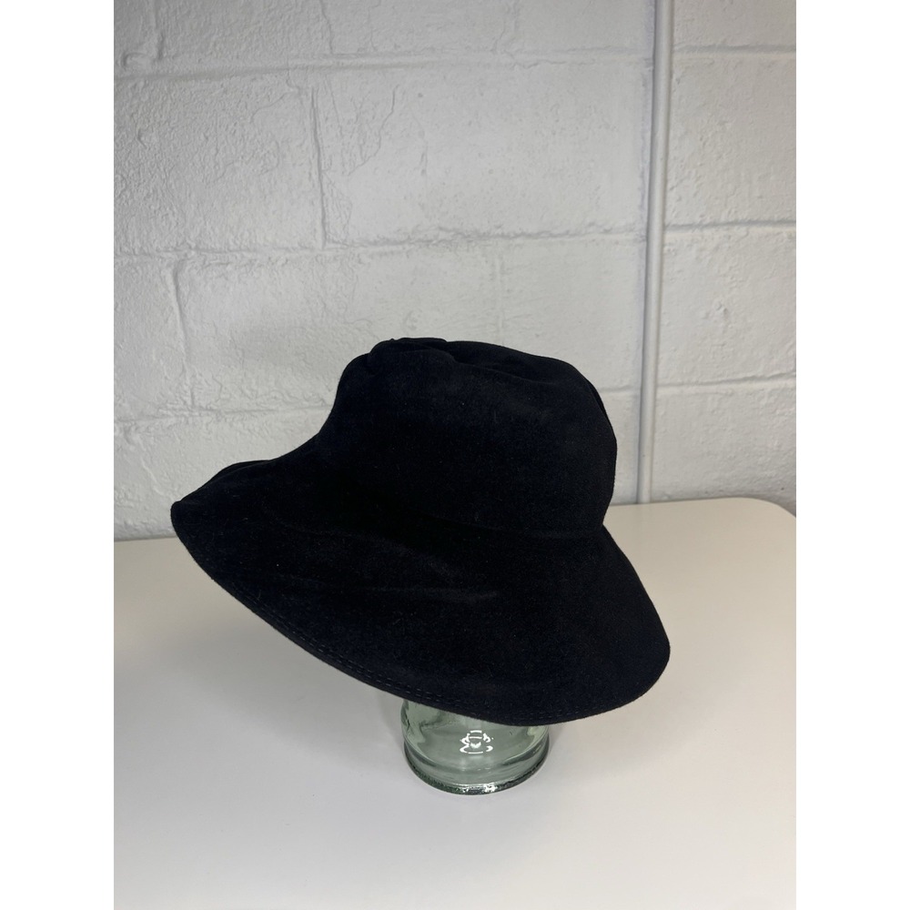 Patricia Underwood Black Wool Felt Hat Ribbon Bow Knot Floppy Cloche Bucket - Picture 5 of 12